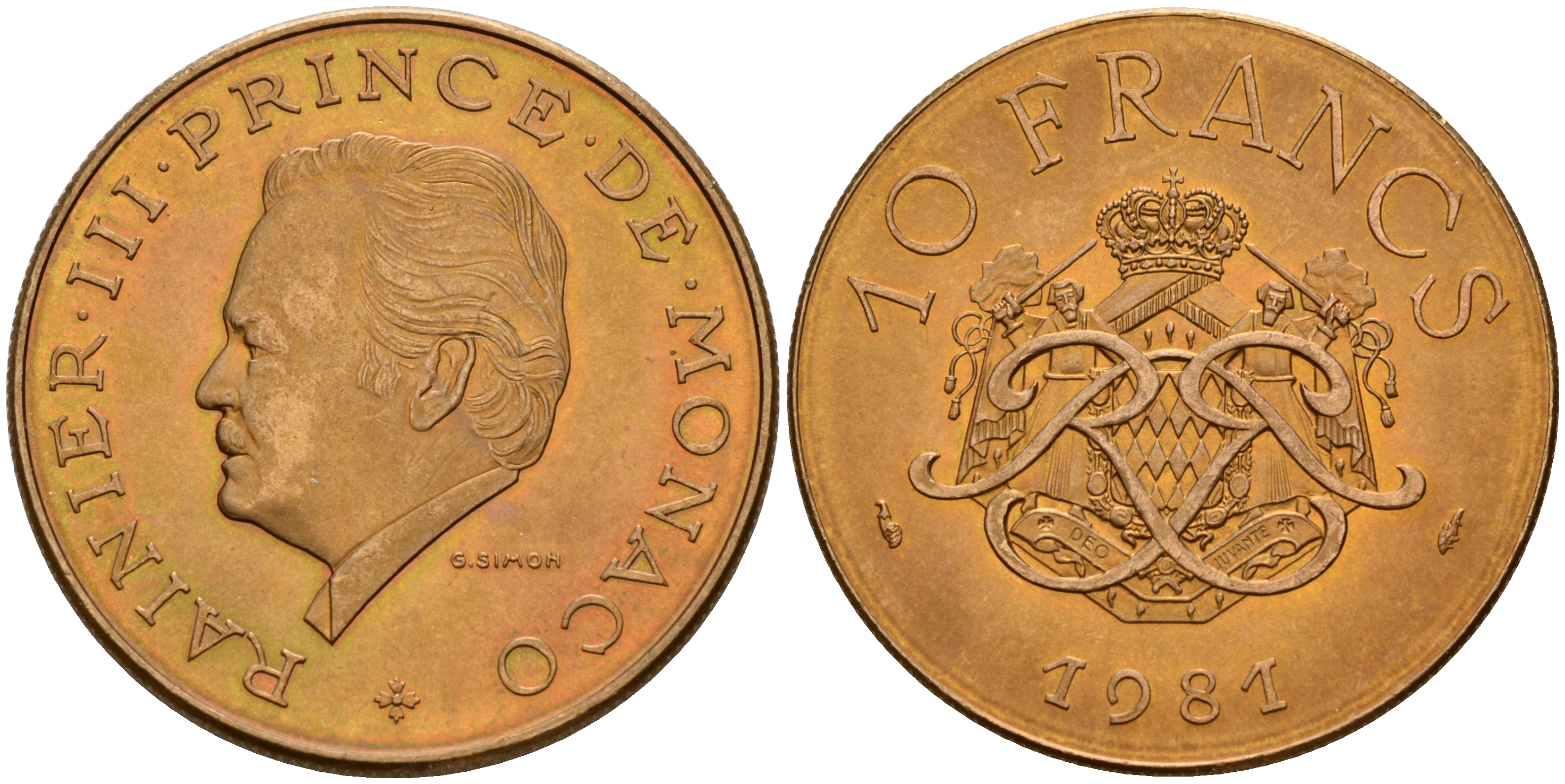 Монако 10 франков 1981 Ренье III (1949-2005) KM 154 медь алюминий никель  UNC 4595-226