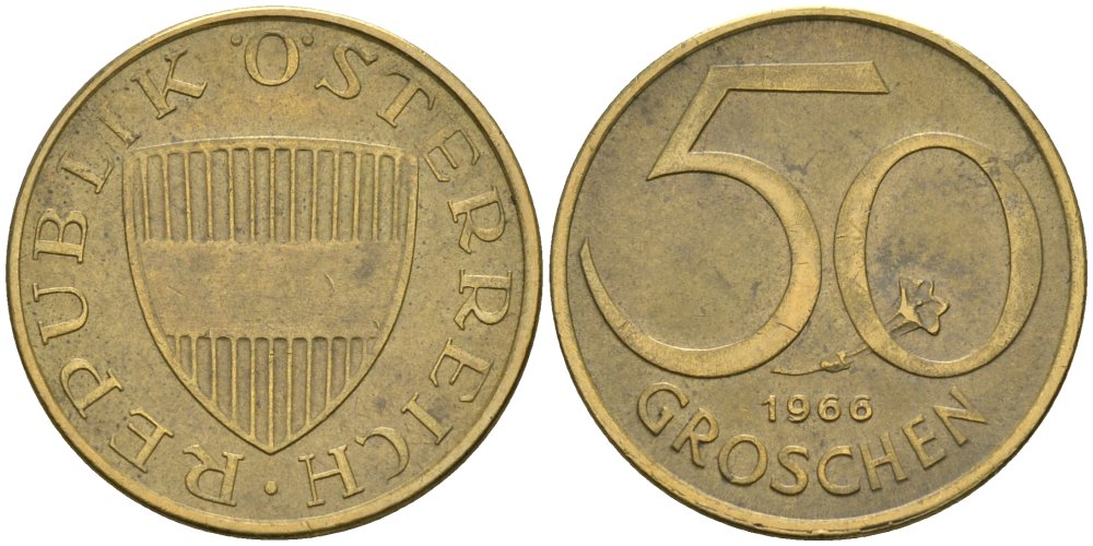 Австрия 50 грошей 1966 KM 2885 алюминиевая бронза 4576-1034