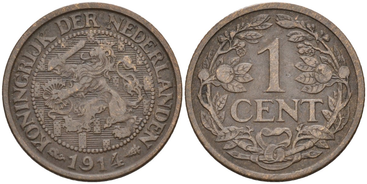 Нидерланды  1 цент 1914 KM 152 бронза 4174-267