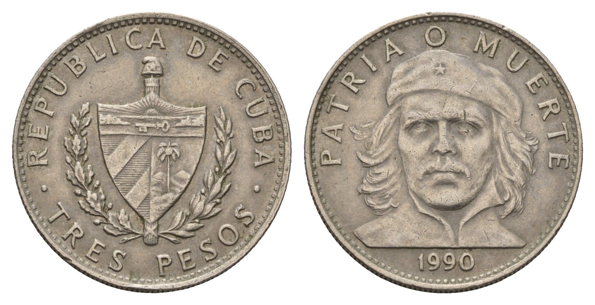 Куба 3 песо 1990 Эрнесто Че Гевара KM 346, JMA 98, Schoen C34 медно-никель 4703-416