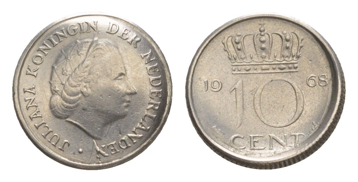 Нидерланды 10 центов 1968 Юлиана (1948-1980) KM 182 никель 4615-526