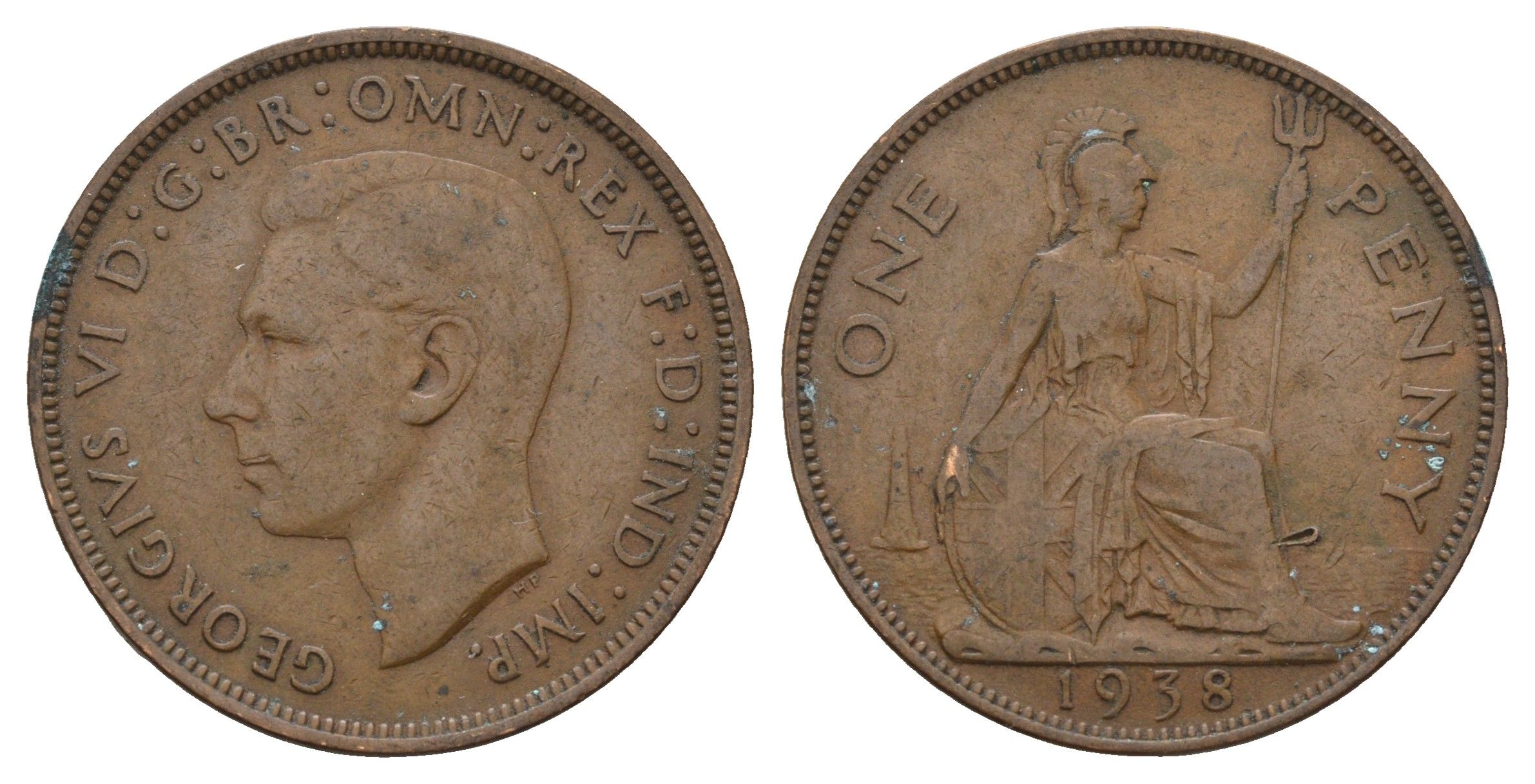 Великобритания 1 пенни 1938 Георг VI (1936-1952) KM 845, Spink 4114 бронза 221-435