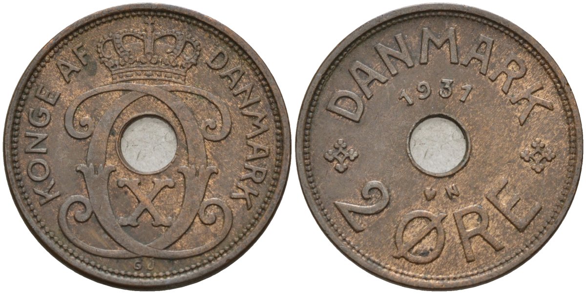 Дания 2 эре 1931 Кристиан X (1912-1947) KM 827 бронза 4147-513