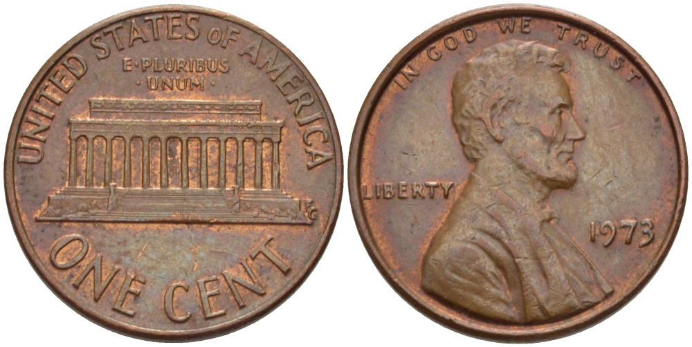 США 1 ЦЕНТ 1973 ЛИНКОЛЬН KM 201 медь цинк 66-1014