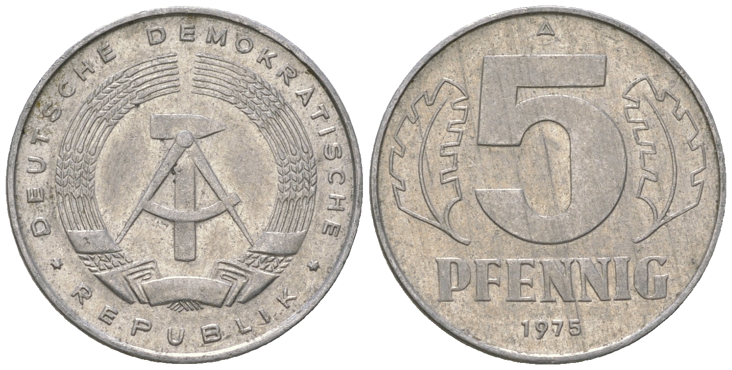 ГДР 5 пфеннигов 1975 A KM 9.1 алюминий 4625-1111