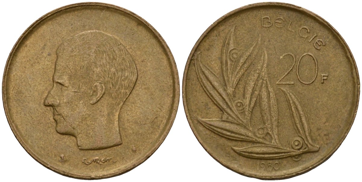 Бельгия 20 франков 1980 Belgie, Бодуэн I (1951-1993) KM 160 никель бронза 4599-213