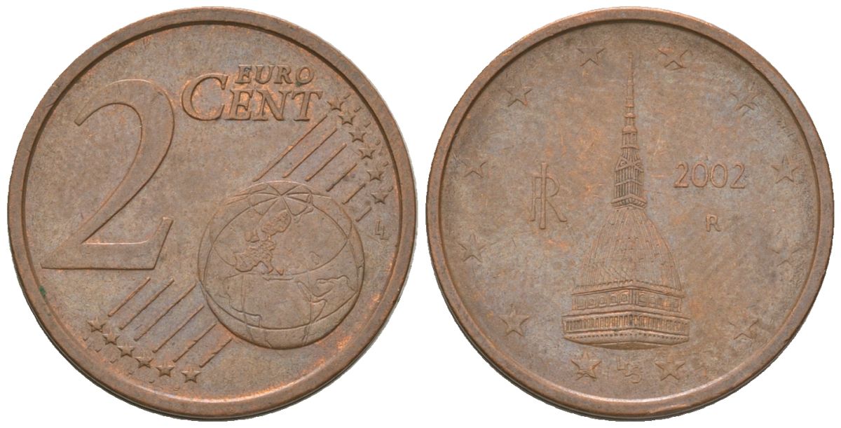 Италия 2 евроцента 2002 R KM 211 сталь плакированная медью 4580-328