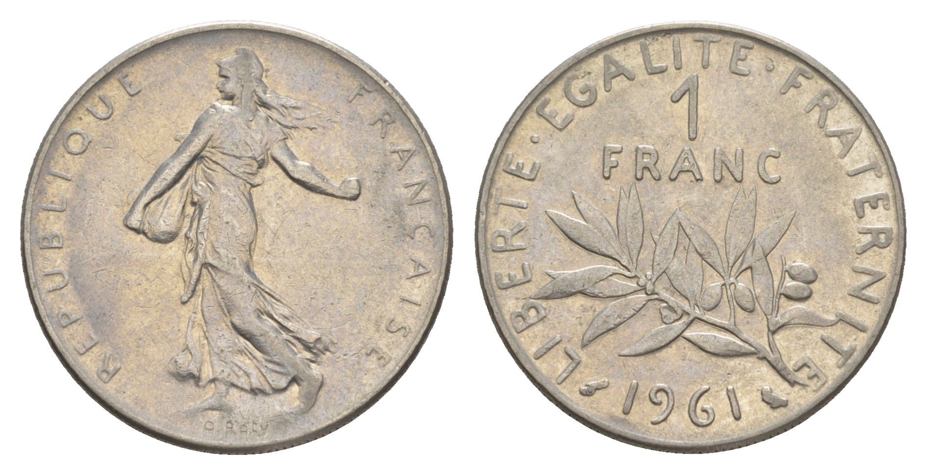 Франция 1 франк 1961 сеятель KM 925 никель 4539-1223