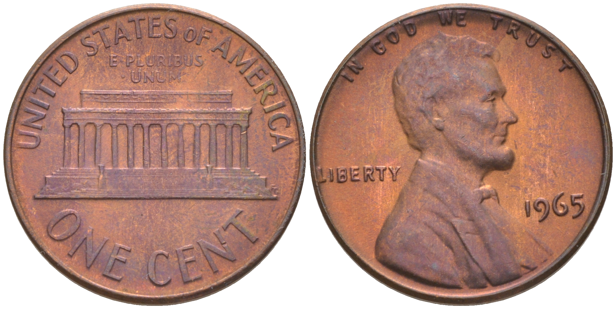 США 1 ЦЕНТ 1965 ЛИНКОЛЬН KM 201 медь цинк UNC 187-1151