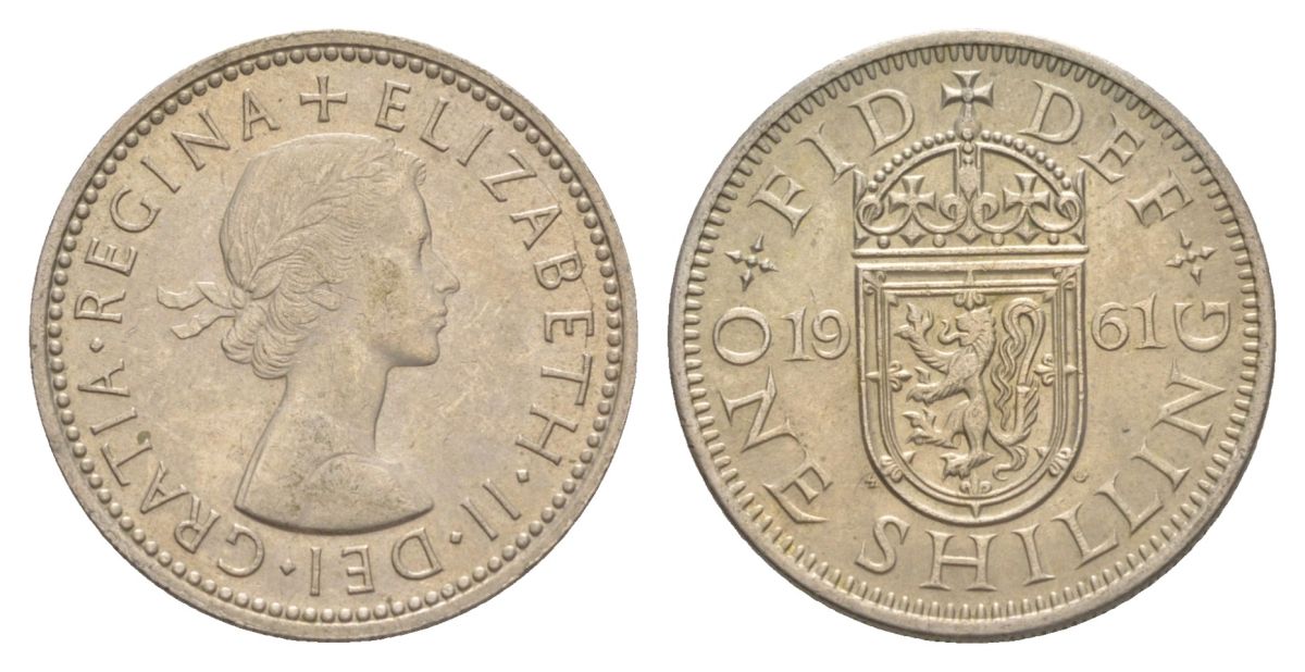 Великобритания 1 шиллинг 1961 Елизавета II (1952-2022), Шотландский герб KM 905, Spink 4148 медно-никель UNC 4631-1247