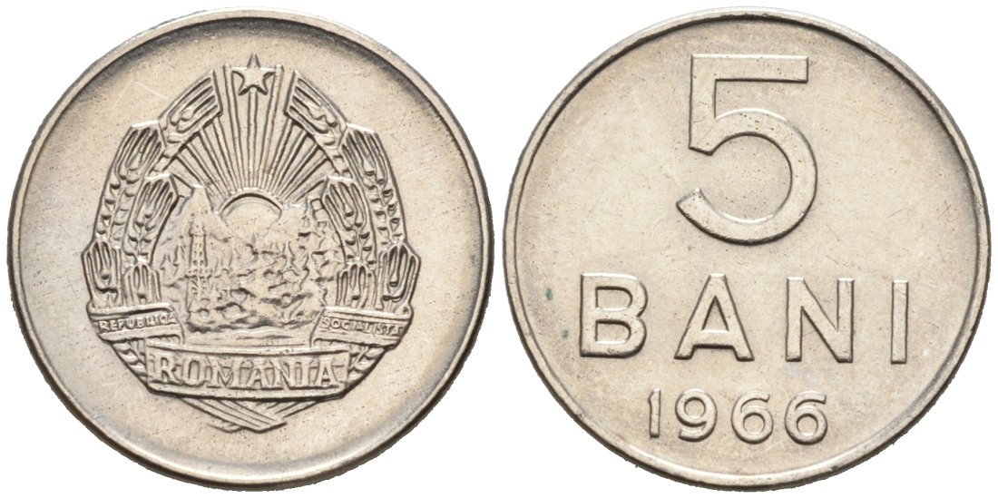 Румыния 5 бани 1966 год тип KM 92 сталь плакированная никелем 4564-645