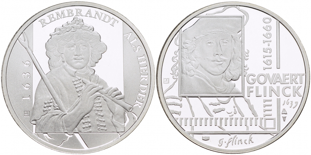 НИДЕРЛАНДЫ МЕДАЛЬ ГОВЕРТ ФЛИНК(1615-1660), КАРТИНА РЕМБРАНДТ, КАК ПАСТУХ С ПЕРСОНАЛОМ И ФЛЕЙТА 1636 ГОД, ДИАМЕТР 30 мм., ВЕС 9,42 гр. медно-никель 1087-2-44
