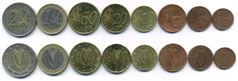 Ирландия ЕВРОНАБОР ИЗ 8 МОНЕТ 2002-2006 (1, 2, 5, 10, 20, 50 ЕВРОЦЕНТОВ, 1, 2 ЕВРО) KM 32, 33, 34, 35, 36, 37, 38, 39 биметалл N5-33