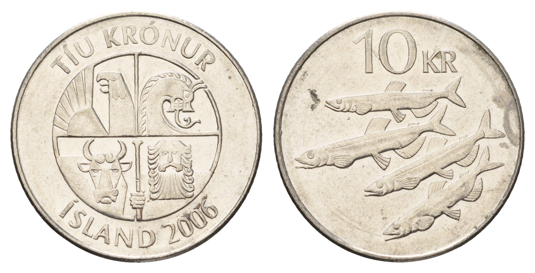 Исландия 10 крон 2006 рыбы KM 29.1a сталь плакированная никелем 4691-314