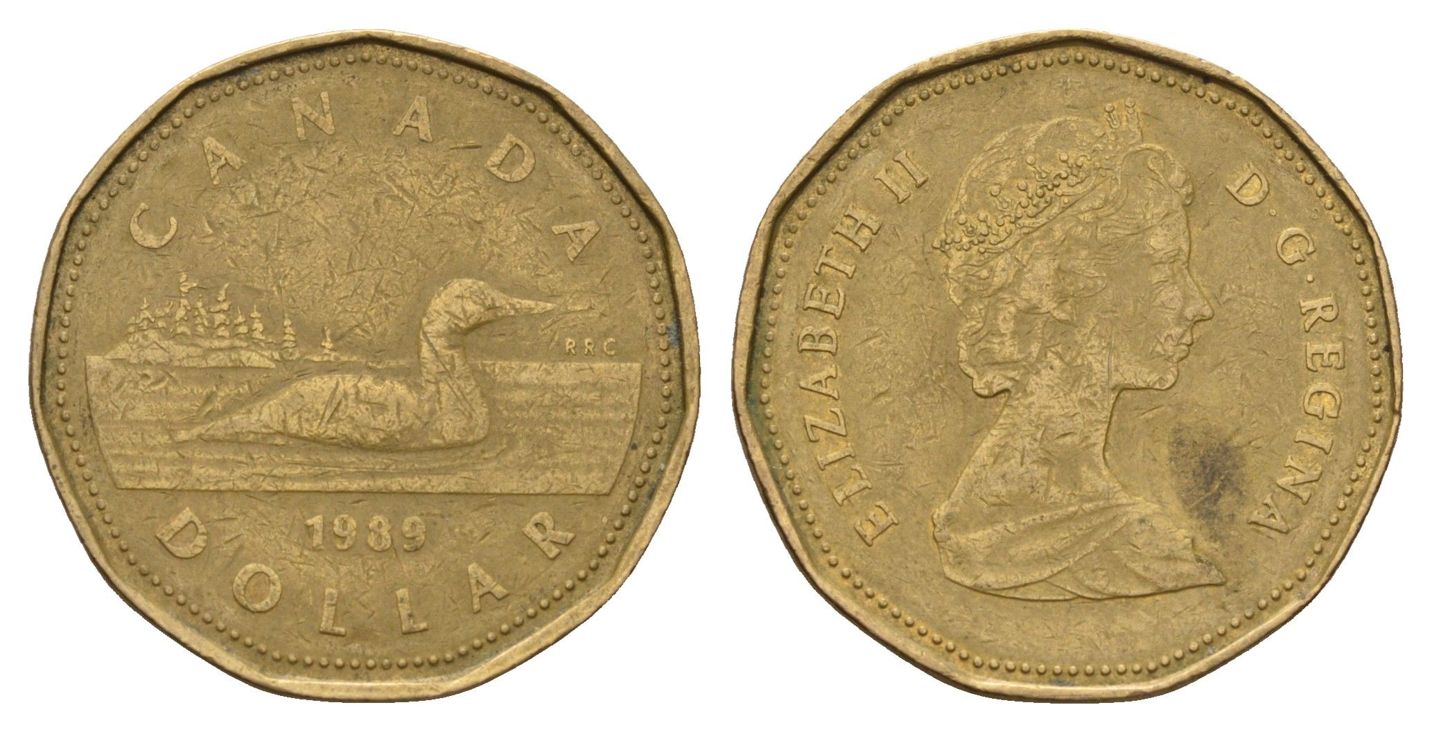 Канада 1 доллар 1989 Елизавета II (1952-2022), утка KM 157 никель плакированный позолоченной бронзой 4703-412