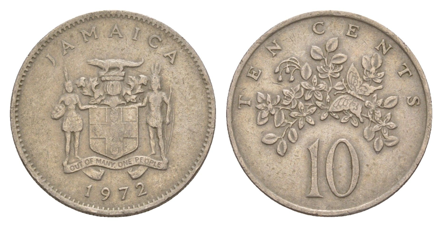 Ямайка 10 центов 1972 бабочка KM 47 медно-никель 4624-913