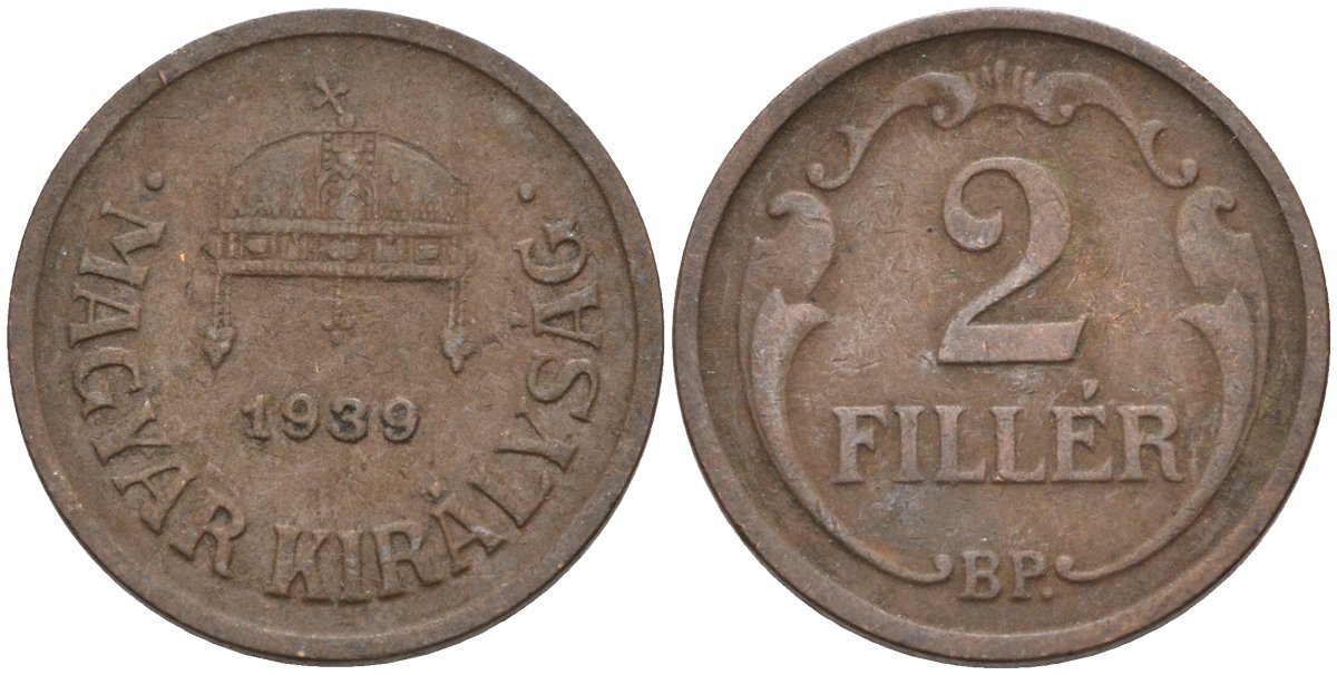Венгрия 2 филлера 1939 BP KM 506 бронза 4115-1166