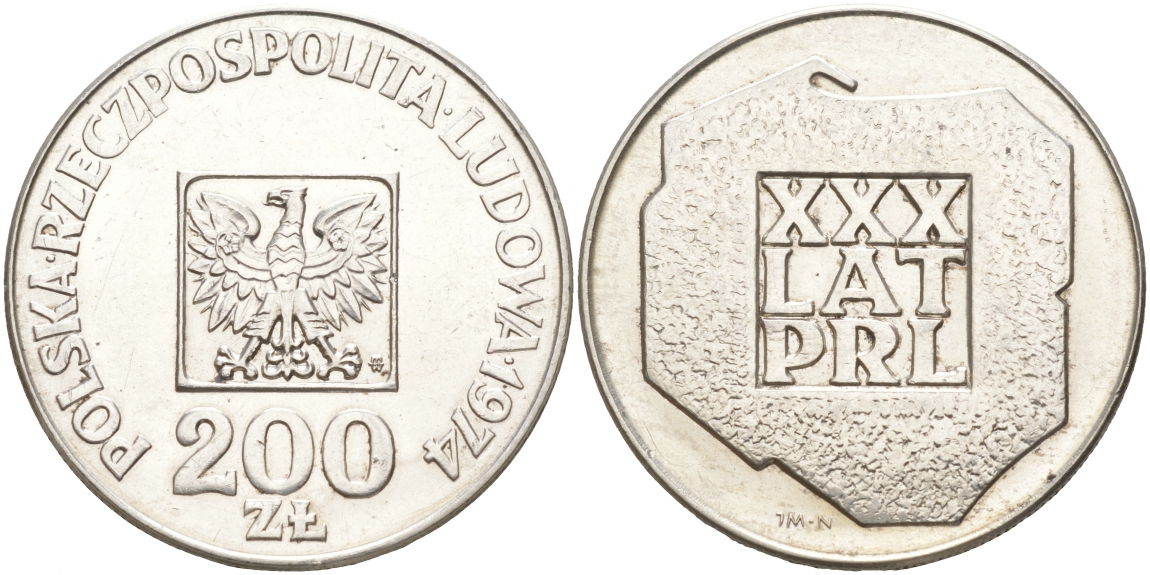 Польша 200 злотых 1974 MW, 30 лет Народной Республике KM 72, Parchimowicz 304а серебро 69-331