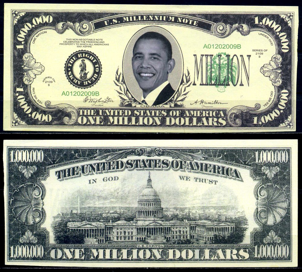 США 1000000 долларов ND президент Барак Обама, сувенирная банкнота бумага UNC (пресс) 6287-45-2-1