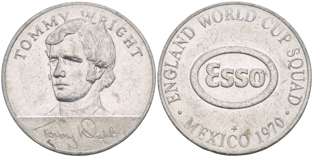 МЕКСИКА ЖЕТОН СПОРТИВНЫЙ 1970 TOMMY WRIGHT, АНГЛИЙСКИЙ КУБОК ЧЕМПИОНОВ, ГУРТ РУБЧАТЫЙ, ESSO алюминий 4544-831