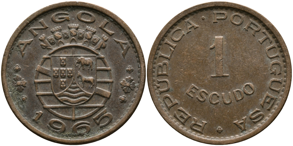 Португальская Ангола 1 эскудо 1963 KM 76 бронза 33-944