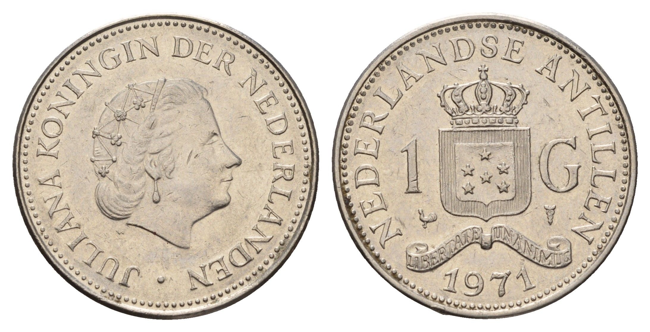 Нидерландские Антильские острова (Нидерландские Антилы) 1 гульден 1971 Юлиана (1948-1980) KM 12 никель 4661-344