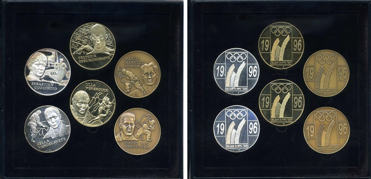 Бельгия набор из 6 медалей 1996 олимпийские чемпионы бельгийцы, в оригинальной коробке PROOF 1-6-4-83