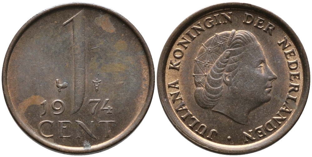 НИДЕРЛАНДЫ 1 ЦЕНТ 1974 ЮЛИАНА KM 180 бронза 96-1235