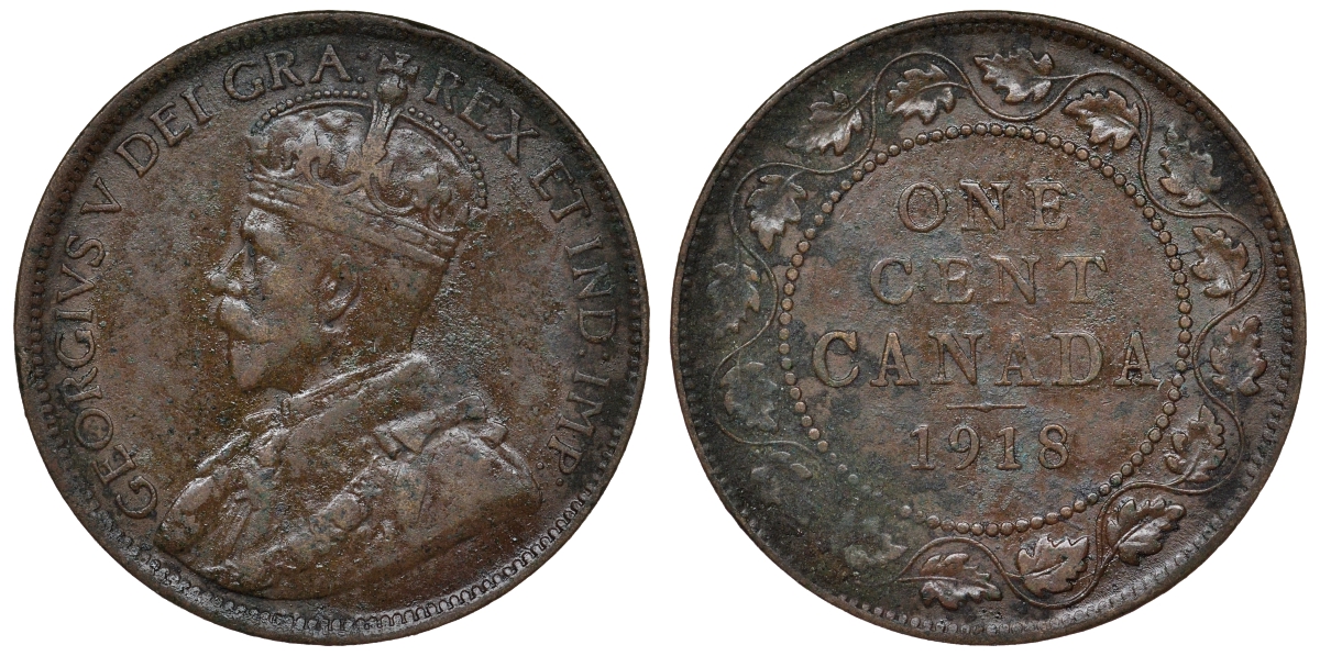 Канада 1 цент 1918 Георг V (1910-1936), большой формат KM 21 бронза 4681-116