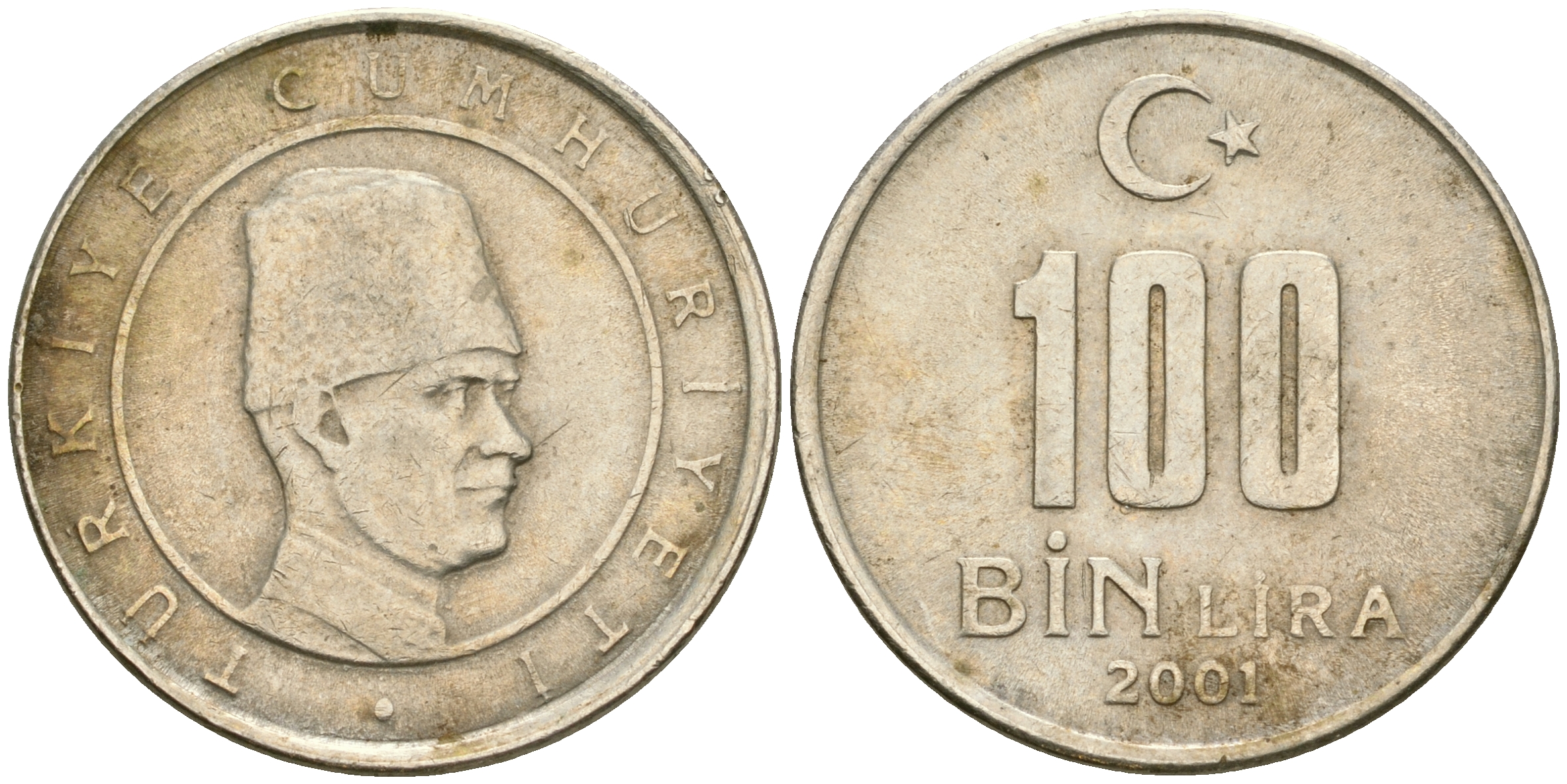 Турция 100000 лир 2001 Мустафа Кемаль Ататюрк KM 1106 медь никель цинк 4364-1857