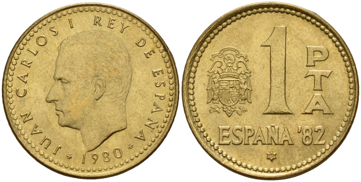 Испания 1 песета 1980 (81) Чемпионат мира по футболу в Испании 1982, Хуан Карлос I (1975-2014) KM 816 алюминиевая бронза 4189-866