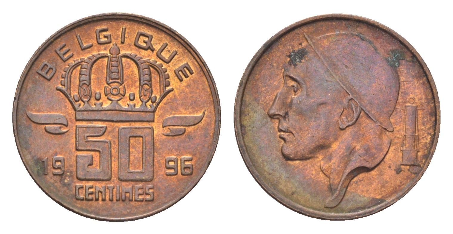 Бельгия 50 сантимов 1996 Belgique, Бодуэн I (1951-1993) KM 148 бронза 4705-241
