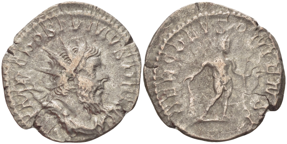 Римская Империя (императоры в Галлии) антониниан 260 - 269 Постум. IMP C POSTVMVS P F AVG / HERC DEVSONIENSI, Геркулес с палицей, луком и львиной шкурой, Колония Агриппины, Good Very fine RIC 64 биллон 1073-12-21