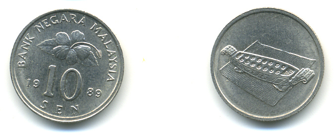 Малайзия 10 сенов 1989 цветок KM 51 медно-никель 3999-546