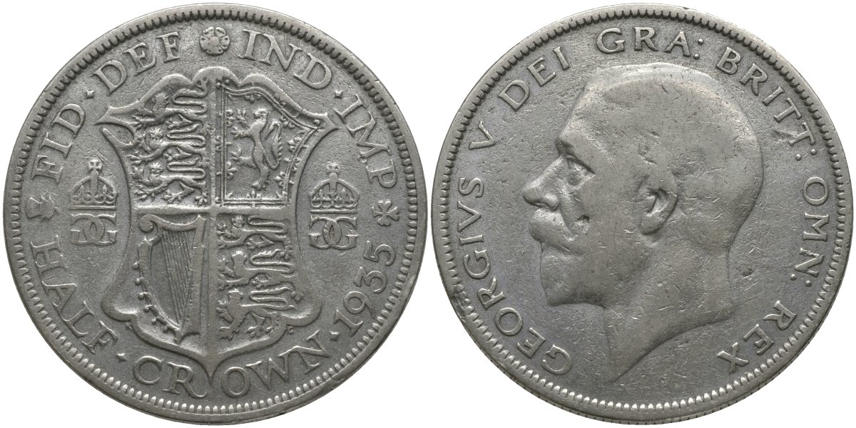 Великобритания 1/2 кроны 1935 Георг V (1910-1936) KM 835, Spink 4037 серебро 4403-741