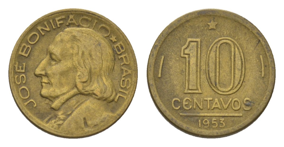 Бразилия 10 сентаво 1953 Жозе Бонифасиу де Андрада и Силва KM 561 алюминиевая бронза 4625-923
