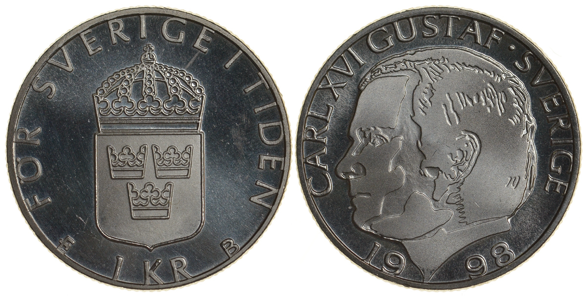 Швеция 1 крона 1998 Карл XVI Густав (1973- ) KM 852a медно-никель UNC 4179-1251
