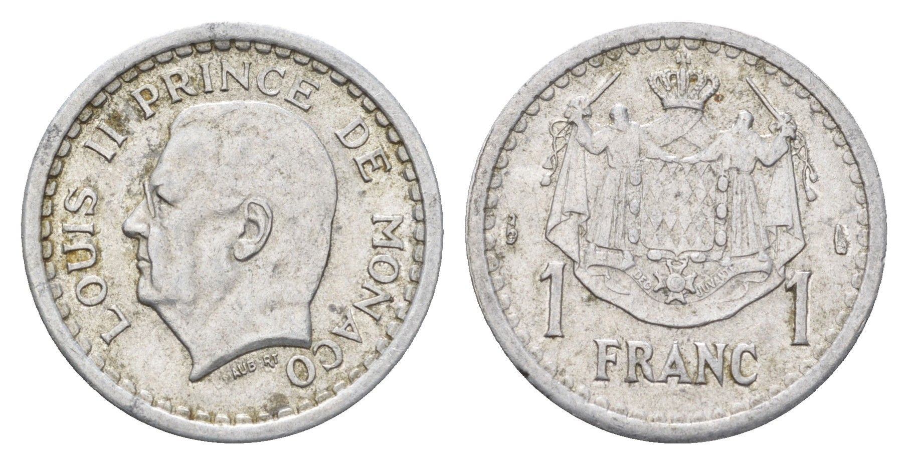 Монако 1 франк 1943 Луи II (1922-1949) KM 120 алюминий 4660-934