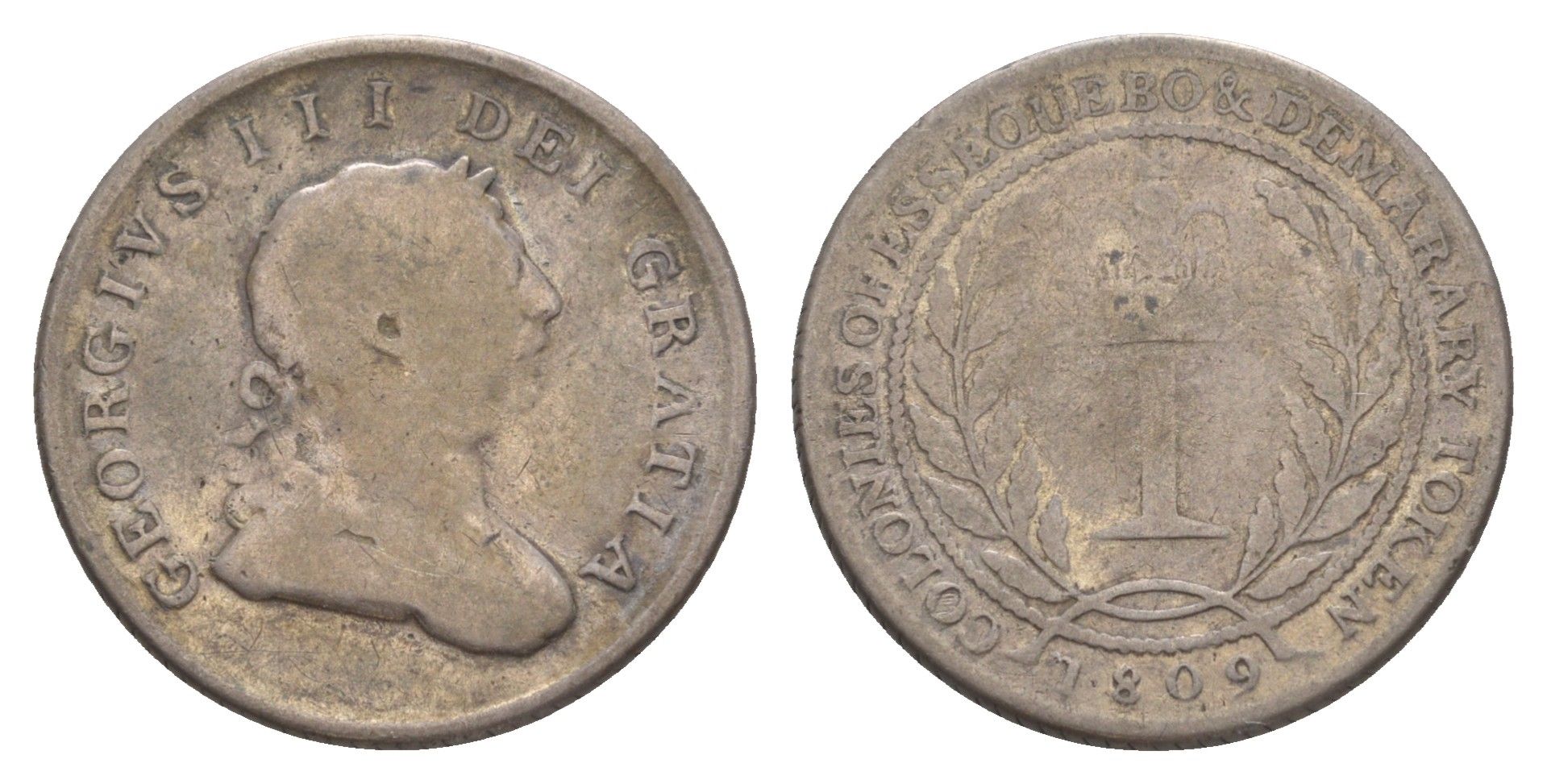 Демерара и Эссекибо 1 гульден 1809 KM 6 серебро 00-903-46