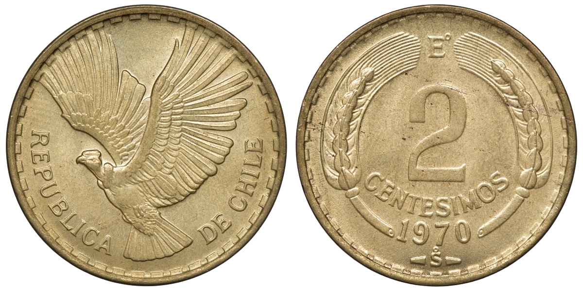 Чили 2 сентесимо 1970 KM 193 алюминиевая бронза aUNC 4118-154