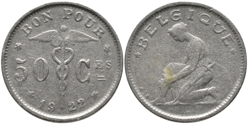 Бельгия 50 сантимов 1922 Belgique, Альберт I (1910-1934) KM 87 никель 4385-627
