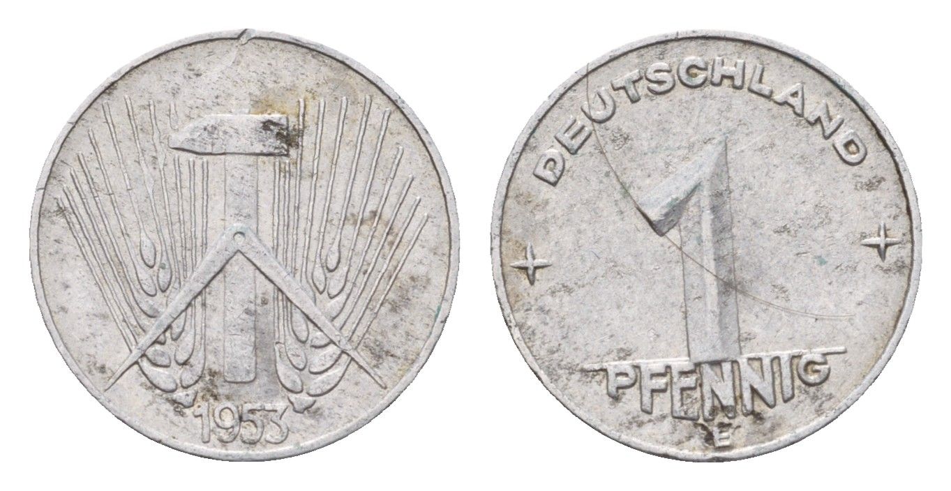 ГДР 1 пфенниг 1953 E KM 7 алюминий 4685-1256