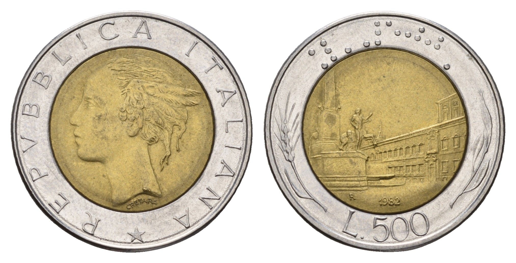 Италия 500 лир 1982 R, Квиринальский дворец в Риме KM 111 биметалл 4119-616