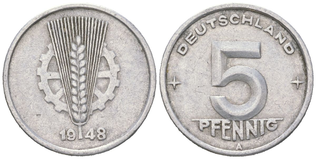 ГДР 5 пфеннигов 1948 A KM 2 алюминий 188-612