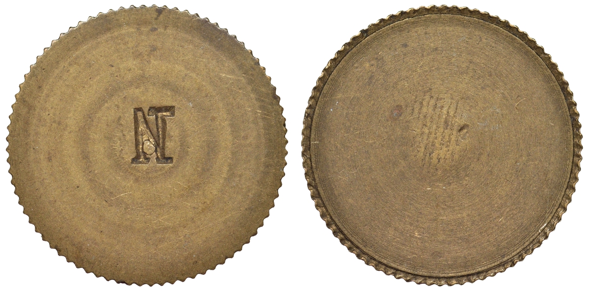 Германия жетон буква N, рубчатый гурт тяжелый металл 4119-815