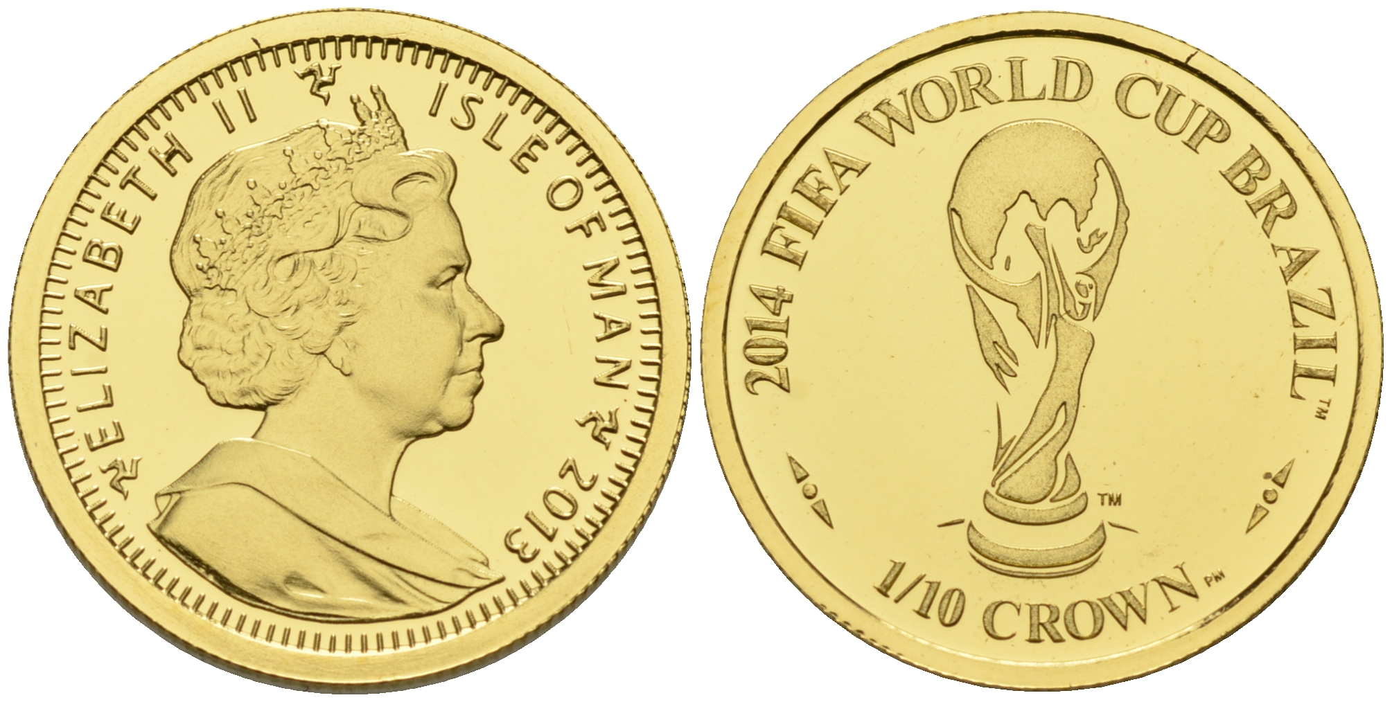 Остров Мэн 1/10 кроны 2013 Чемпионат мира по футболу в Бразилии KM NEW золото PROOF 00-806-74