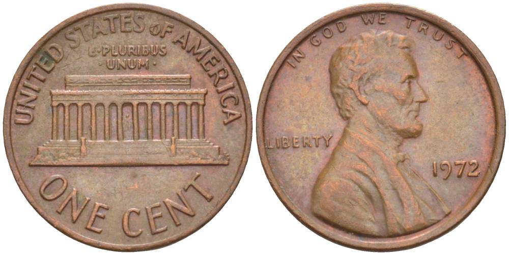 США 1 ЦЕНТ 1972 ЛИНКОЛЬН KM 201 медь цинк 4551-145