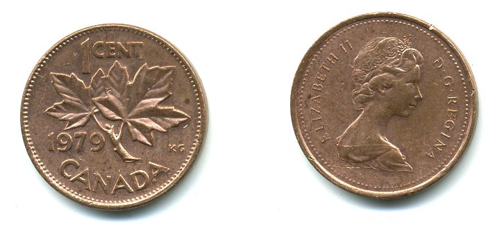 Канада 1 цент 1979 Елизавета II (1952-2022), кленовый лист KM 59.2 бронза 540-736
