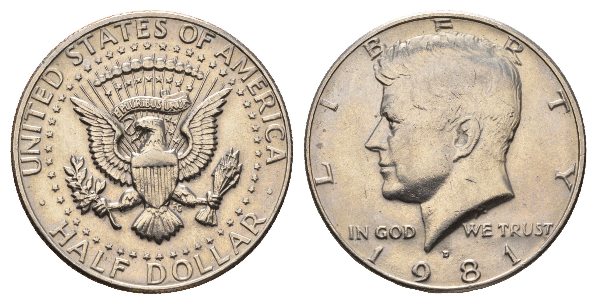 США 1/2 доллара (50 центов) 1981 D, Джон Кеннеди KM A202b медь плакированная медно-никелем UNC 4672-612