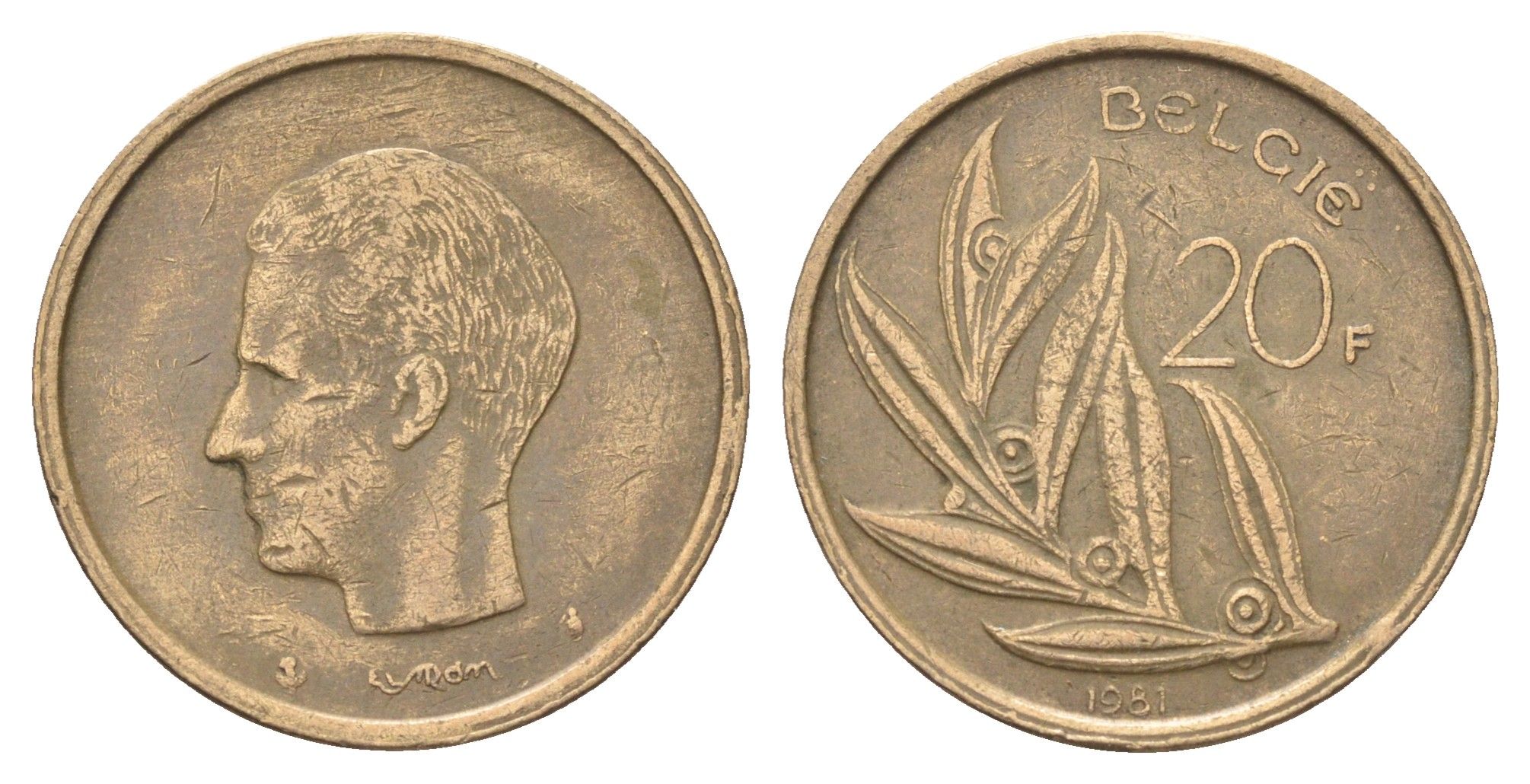 Бельгия 20 франков 1981 Belgie, Бодуэн I (1951-1993) KM 160 никель латунь 4704-1244